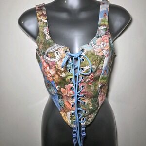 Womens Medium Lace Up Corset Top Floral Cottagecore Renaissance‎ Fairy Festival